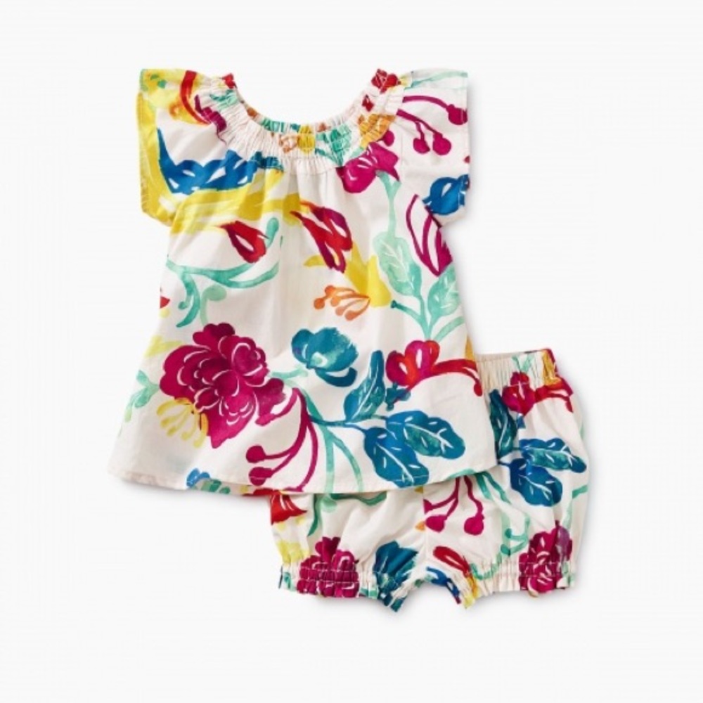 Tea Collection Woven Watercolor Floral‎ Set 3t NWT